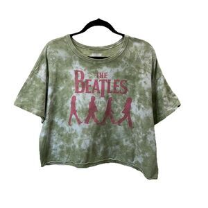 American Eagle Tailgate The Beatles Green Tie Dye Cropped Tee Top Womens Size L